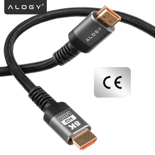 Kabel HDMI 2.1 10 m, 4K/8K Alogy Ultra High Speed™ 48 Gbps 60Hz, Premium z Pozłacanymi Końcówkami, Nylonowy Oplot, Miedziany – Czarny