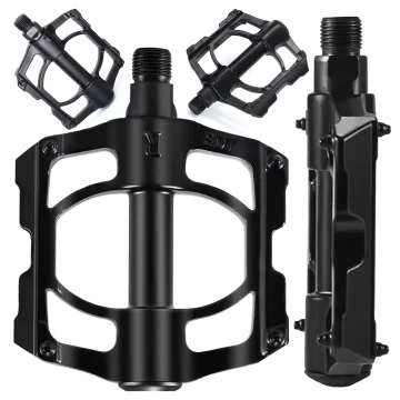 Alogy Fahrradpedale für Rennräder und Mountainbikes, MTB-Plattformpedale aus Aluminium, 2er-Set, Aluminium mit Dreifachlager, schwarz