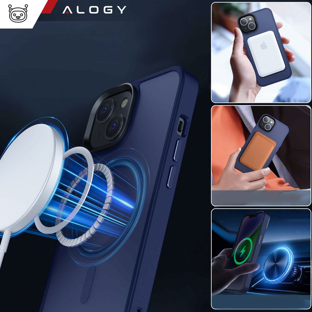 Case for iPhone 14 Plus MagSafe Matt Case Cover frosted Alogy Ring armored phone case Navy Blue Glass