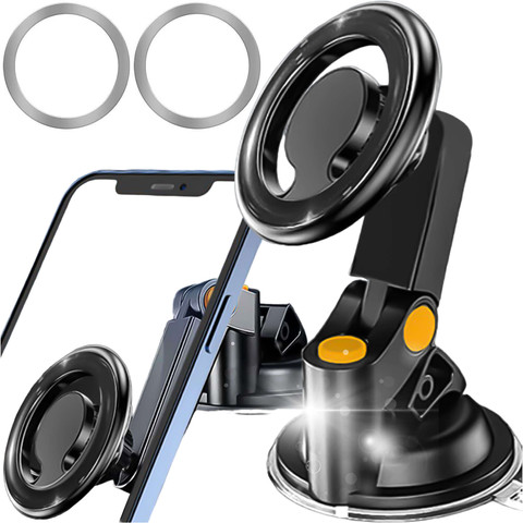 Magnetic car phone holder for car, car, window, cockpit, dashboard, phone, Mag Safe Alogy, Black