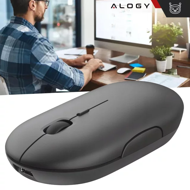 Alogy kabellose Maus, kleine ergonomische Maus für Laptop, PC, Bluetooth, 2,4 GHz, leise, Schwarz