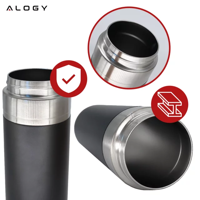 Kubek termiczny Termos Alogy ThermoGo™ 800ml Stalowy Szczelny Pakowny Podróżny do Kawy i Herbaty Sportowy Długo Trzymający Ciepło do Auta i Plecaka Czarny