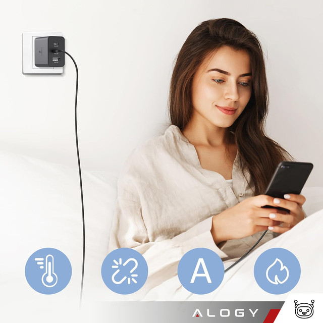 Rychlá 65W nabíječka do zdi 2x USB-C typ C PD USB-A USB Alogy 3 porty silné černé pouzdro