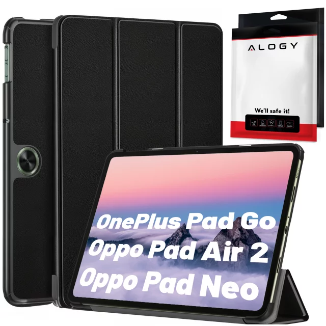 Etui + szkło do OnePlus Pad Go/Oppo Pad Air 2/Oppo Pad Neo 11.4" obudowa na tablet Case Alogy Book Czarny + Rysik Gratis
