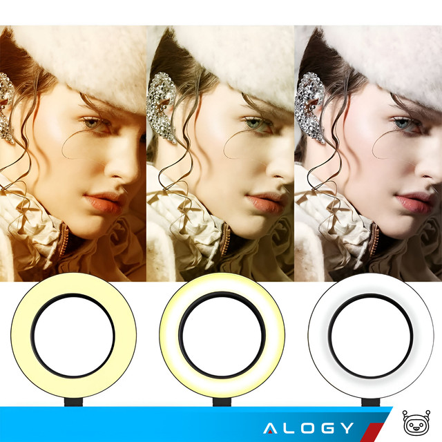 Alogy LED-Ringlicht 10 Zoll Fotoring für Make-up-Stativ für Schreibtischplatte Schwarz