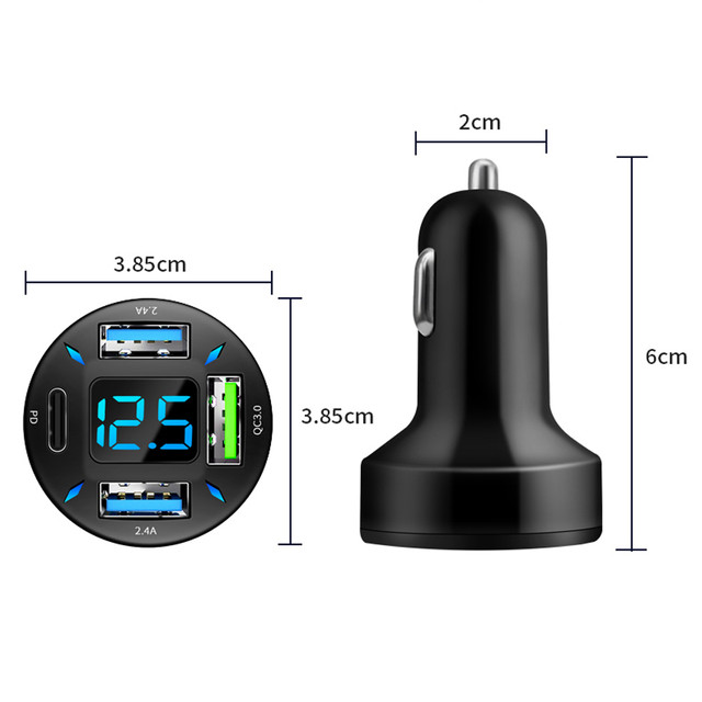 Alogy Car Charger 66W 3x USB 1x USB-C Type C Quick Charge QC 3.0 PD