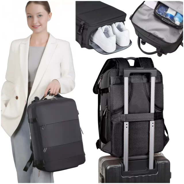 Laptop Backpack Men's Women's Travel Suitcase Luggage for Plane Work School 45x30x20cm Alogy Unisex Black