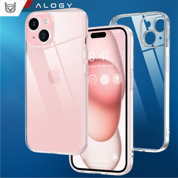 Etui do iPhone 15 obudowa Case silikonowe przezroczyste ochrona aparatu osłona obiektywów Alogy Slim + Szkło