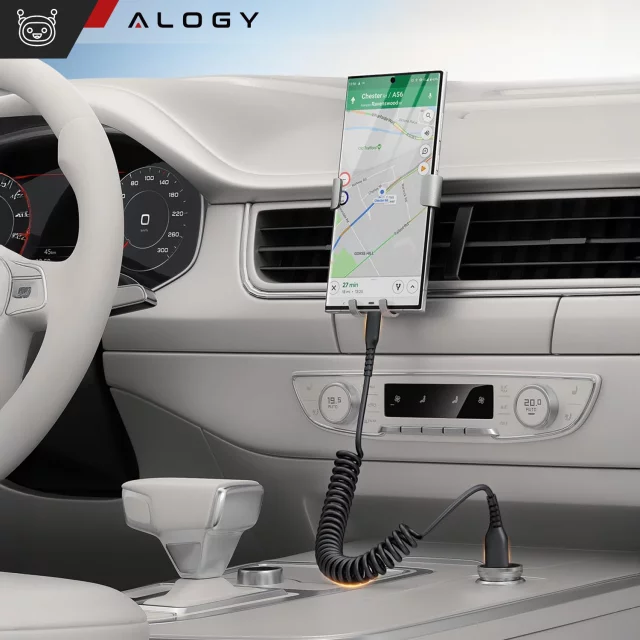 Alogy Spiral Car Charging Cable 66W 5A 150cm USB to USB-C Black