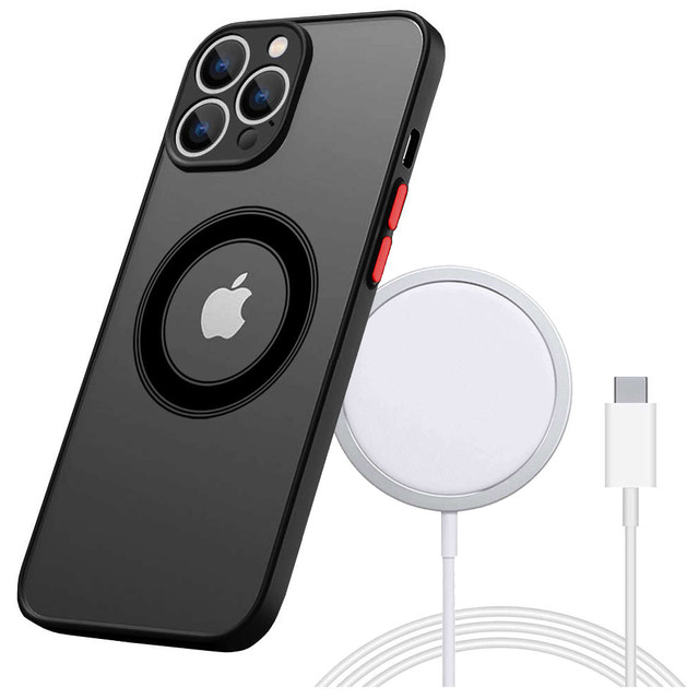 Apple iPhone 13 Pro Max Case Alogy Hybrid Mag Case for MagSafe with Camera Protection Matte Black Qi Charger