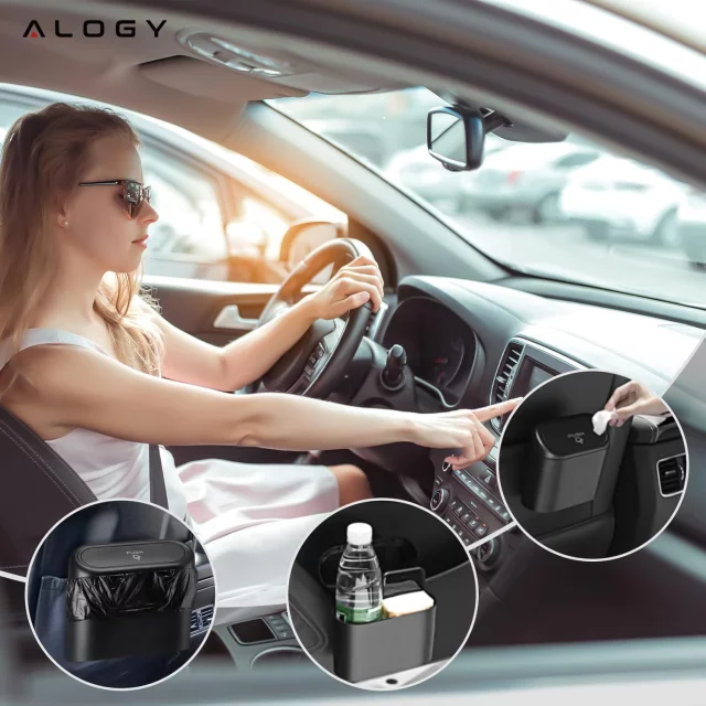 Car Trash Can Organizer Mini Small Portable Garbage Can for Car Home Car Alogy Black