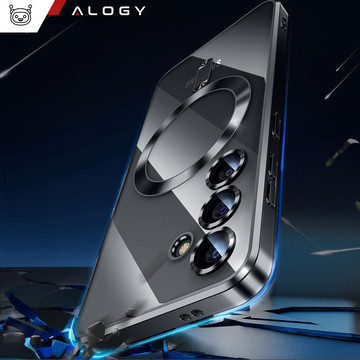Case for Samsung Galaxy S24 Mag Safe Glamor Case Ring Housing Camera Protection Alogy Black Transparent Glass