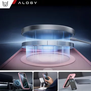 Sada 3v1 hybridních skleněných pouzder pro Apple iPhone 16 Pro, ochranné pouzdro Hybrid MagSafe s ochranným krytem objektivu, 2x tvrzené skleněné pouzdro na telefon Alogy 3v1, růžové