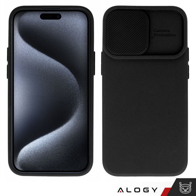 Case for iPhone 15 Plus Slide Case with lens cover, camera housing, matte black Alogy Soft Matt