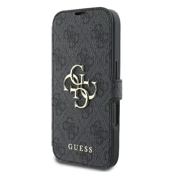 Guess 4G Metall-Logo-Schutzhülle für iPhone 16 (6,1 Zoll) – Schwarz
