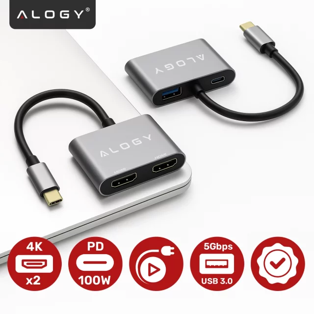 HUB splitter Alogy Adaptér pro počítačový notebook s USB-C na 3x USB-A 2.0 1x USB-A 3.0 šedý