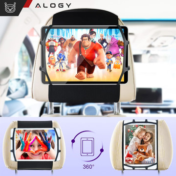 Držák na opěrku hlavy do auta pevný suchý zip pro čtečku tabletových telefonů Alogy Car flexibilní černá