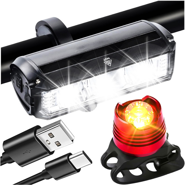 Bicycle lamp front rear LED light bicycle lighting for bicycle front rear Strong 900lm Alogy black red