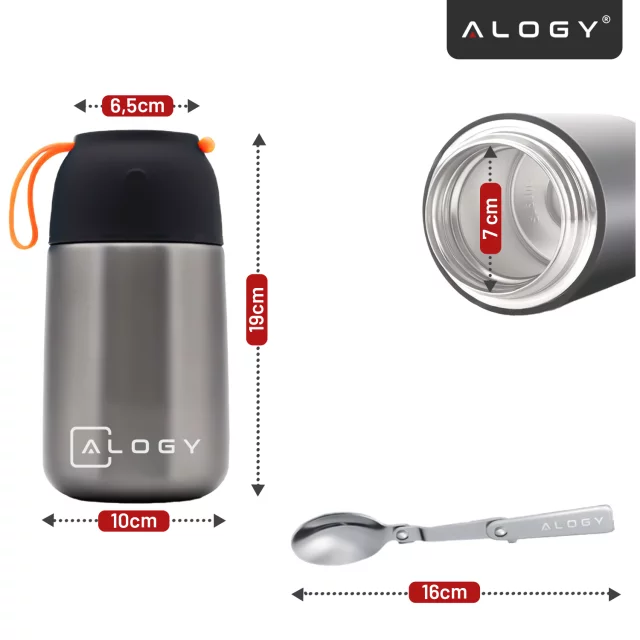 Dinner Thermos for Kids Soup Food 700ml Alogy Stainless Steel Folding Spoon Thermal Gray