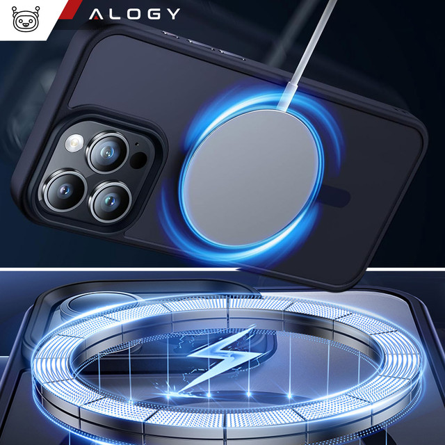 Case for iPhone 15 Pro MagSafe Matt Case Cover frosted Alogy Ring armored phone case Navy Blue Glass
