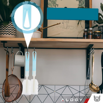 Mycí kartáč na čištění lahví, sklenic a sklenic Sponge Cleaner Myčka se sklopnou rukojetí Alogy modrá a bílá