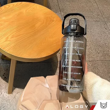 Große Flasche, Trinkflasche Alogy MotivHydro Motivational Messbecher 2l 2000ml Schwarz