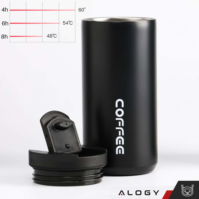 Termoska termohrnková láhev láhev na vodu 400ml na kávu čaj yerba mate Alogy Steel Black