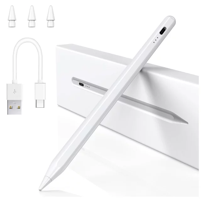 Rysik do Apple iPad Alogy Pencil z funkcją Palm Rejection Pressure Sensing Tilt Magnetyczny USB-C + 3 zapasowe końcówki Biały