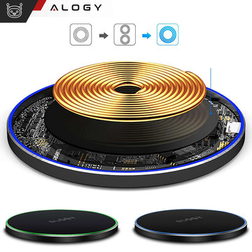 QI kabelloses induktives Ladegerät 20 W schnelles LED Alogy rundes starkes USB-C-Kabel Schwarz