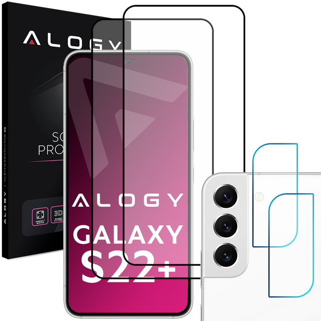 2x Szkło Alogy Full Glue FC + 2x Szkło na obiektyw kamerę do Samsung Galaxy S22 Plus