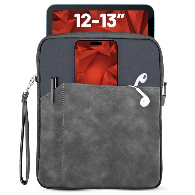 Torba Wsuwka Uniwersalna na tablet laptop 12–13" z Smyczką i Kieszonką, Ochronna, Wodoodporna, Miękkie Wnętrze Alogy SleeveBag™ – Etui do MacBook, iPad, Samsung, Lenovo, Xiaomi, Szary