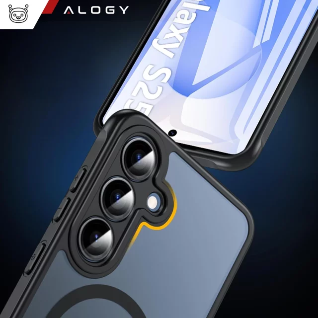 Etui do Samsung Galaxy S25 obudowa ochronna na telefon Alogy Matte HybridMag™️ Case do MagSafe Matowe Czarne + Szkło