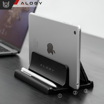 Vertical stand for laptop phone tablet 3in1 organizer holder adjustable desk stand Alogy black
