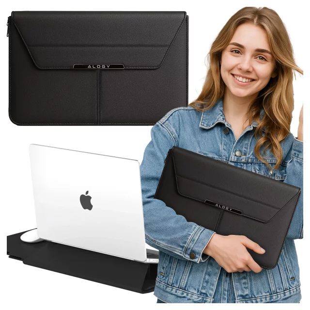 Torba na laptopa Alogy FlexCase Pro wielofunkcyjna rozkładana z podstawką i podkładką na myszkę do Macbooka 15 / 15.6 / 16.1" Czarna