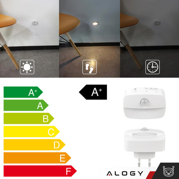 2x LED night lamp with motion sensor for EU socket, 3 light colors Alogy Night Light White