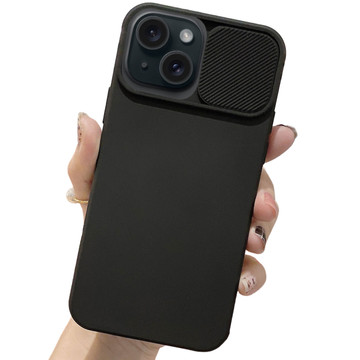 Case for iPhone 15 Plus Slide Case with Lens Protector Camera Housing Matte Black Alogy Soft Matt Glass
