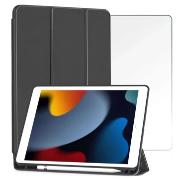 Hülle für Apple iPad 10.2 9 Gen 8/7 2021/2020/2019 Smart Pencil Case Alogy TPU Tablet Cover Schwarz Glas