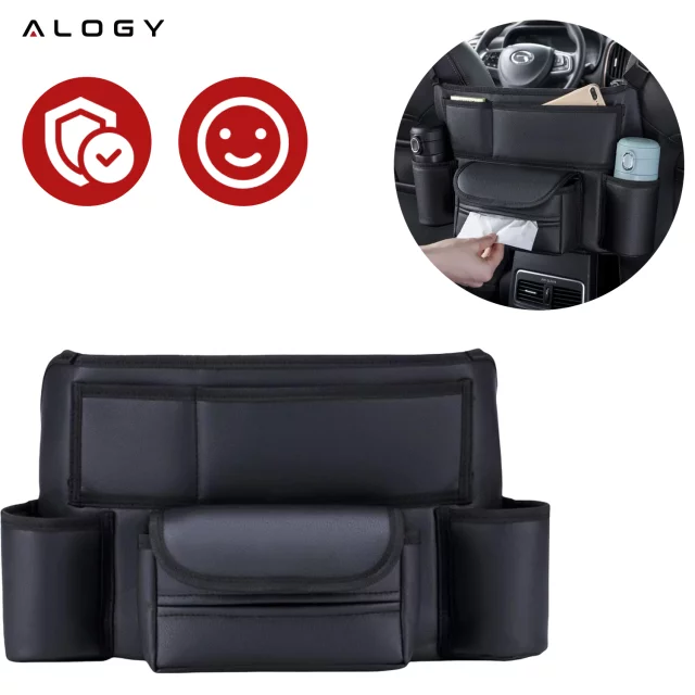Car organizer for car between seat car seat Alogy Car drink holder tissues Black