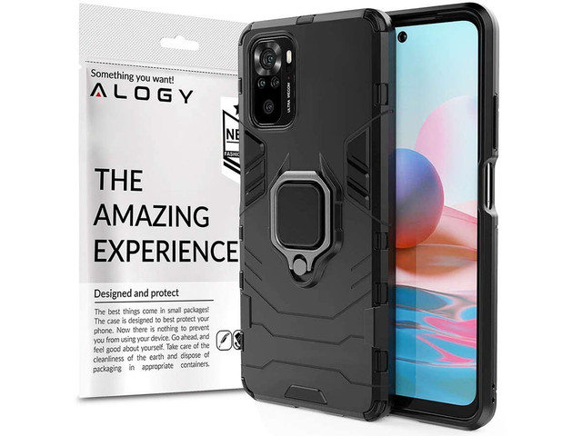 Etui Alogy Stand Ring Armor do Xiaomi Redmi Note 10/10s czarne + Szkło
