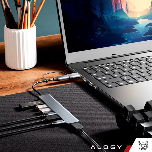 Alogy HUB Splitter Adapter for Laptop Computer USB-C to 3x USB-A 2.0 1x USB-A 3.0 Gray