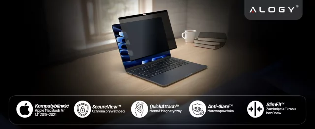 Magnetic Privacy Film for MacBook Air 13" 2018-2021 - Privacy Protection, Easy Installation, Storage Sleeve, Glare Reduction - Alogy SecureView™
