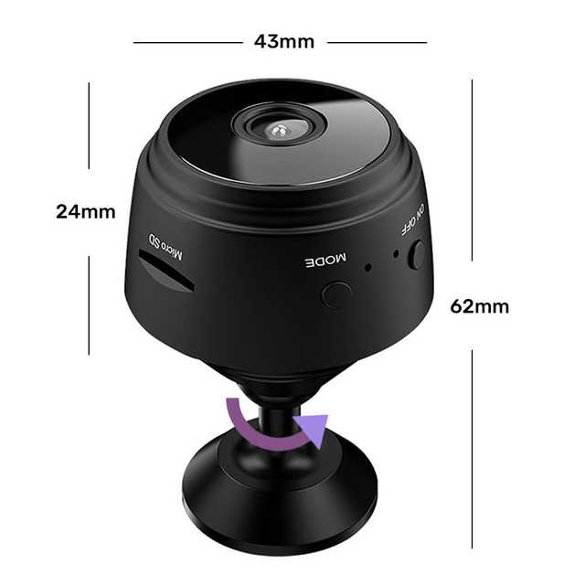 Spy camera Hidden detection Discreet mini webcam with data transmission WiFi Full HD IP black