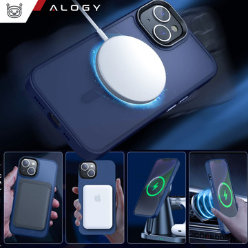 Case for iPhone 14 Plus MagSafe Matt Case Cover frosted Alogy Ring armored phone case Navy Blue Glass