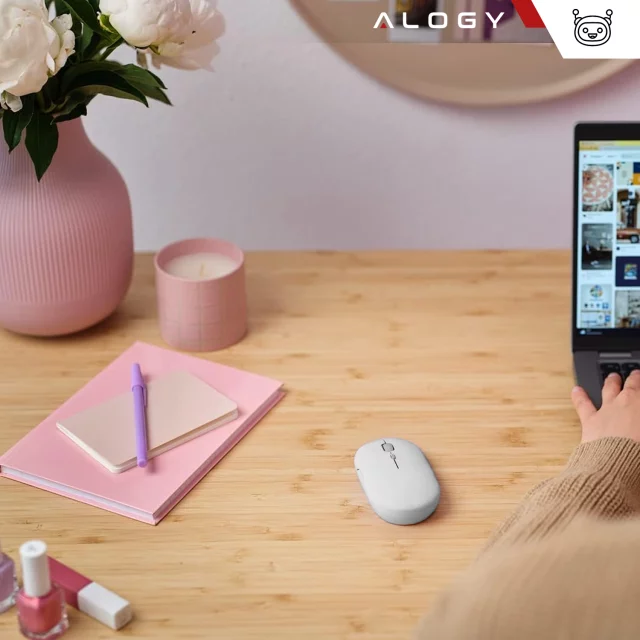 Alogy Wireless Mouse Ergonomic Small Mouse for Laptop PC Bluetooth 2.4GHz Silent White