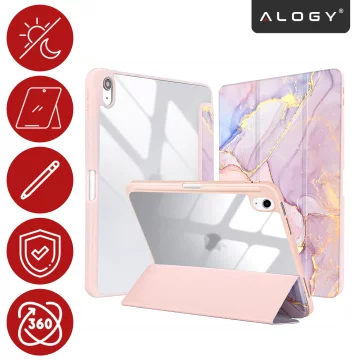 Etui Ochronne do Apple iPad 10.9" 10 Gen 2022 / iPad 11" A16 11 Gen 2025 Hybrydowe z Miejscem na Rysik, Składana Okładka z Funkcją Podstawki 2w1, Alogy HybridBook™ Case – Marble Pink