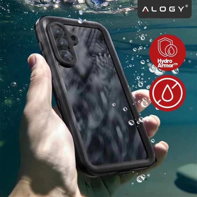 Etui Wodoodporne do Samsung Galaxy A56 5G 2025, Pancerna Obudowa 360° z Przezroczystym Tyłem, Alogy HydroArmor™ IP68 Case – Czarne
