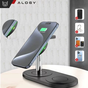 3v1 indukční nabíječka pro telefon hodinky sluchátka Alogy Qi nabíječka pro Apple iPhone Watch AirPods černá