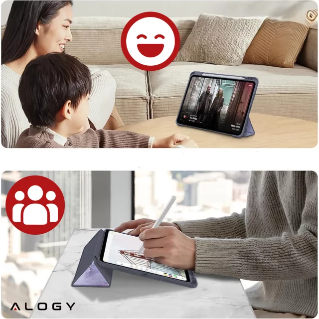 Etui hybrydowe z miejscem na rysik do Apple iPad Air 11" (2024,2025) / Air 10.9" (2020,2022) / Pro 11 (2018) Alogy Hybrid Book Cover Case Marble Fioletowe