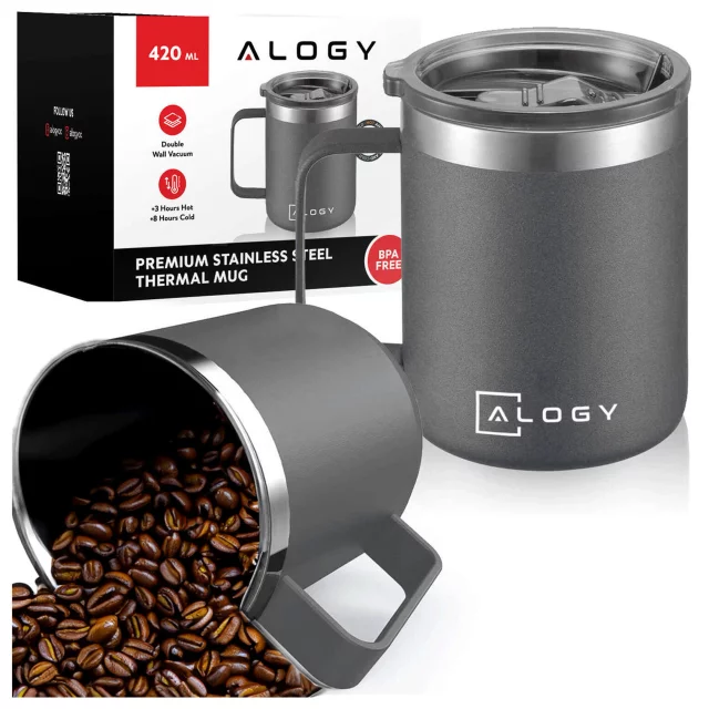 Thermal mug 420ml with handle lid for coffee tea steel cold and warm drinks Alogy navy blue
