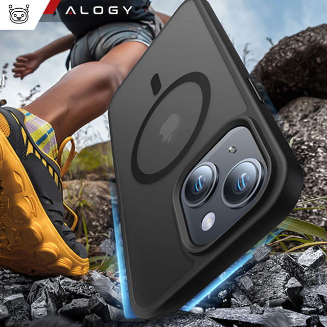 Case for iPhone 15 Plus MagSafe Matt Case Cover Matte Alogy Ring Armored Phone Case Black